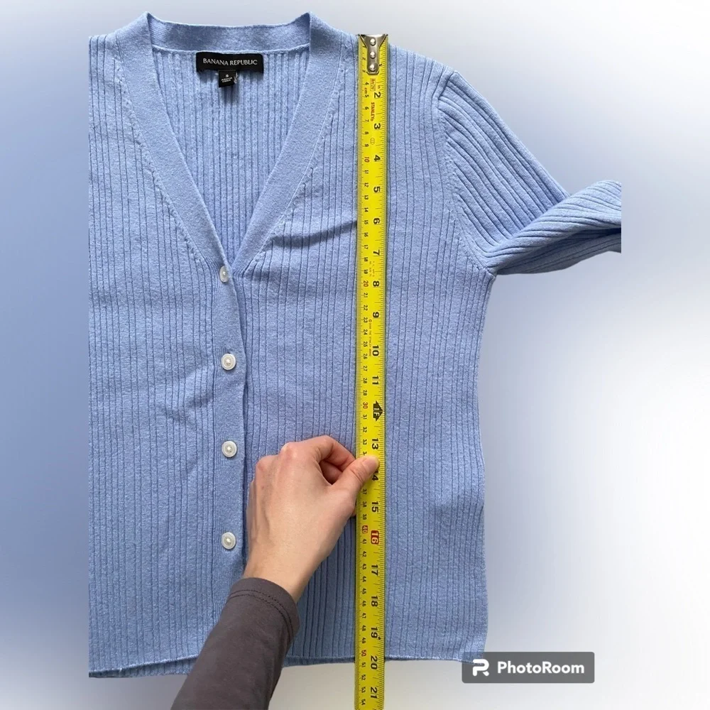 BANANA Republic Blue Ribbed Crop Button Up Cardigan Size S - Picture 6 of 11
